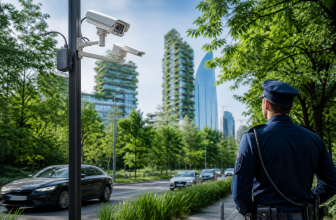 Police and water and forest agents analyzing a vehicle control with license plate cameras